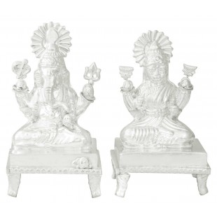 Silver Laxmi-Ganesh Statue
