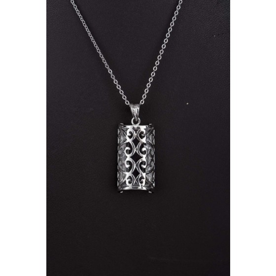 Paisley Cuboid Sterling Silver Pendant With Chain