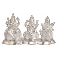 Silver Laxmi-Ganesh-Saraswati Statue